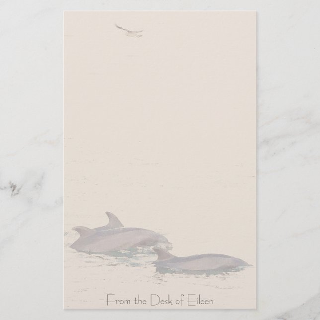 Bottlenose Dolphins & Gull Personalized Stationery (Front)