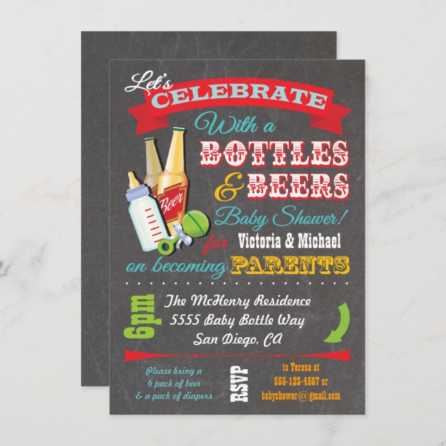 Bottles and Beer Couples baby shower invitations (Front/Back)