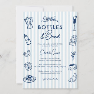 Bottles and Brunch Doodle Baby Shower QR Code Invitation
