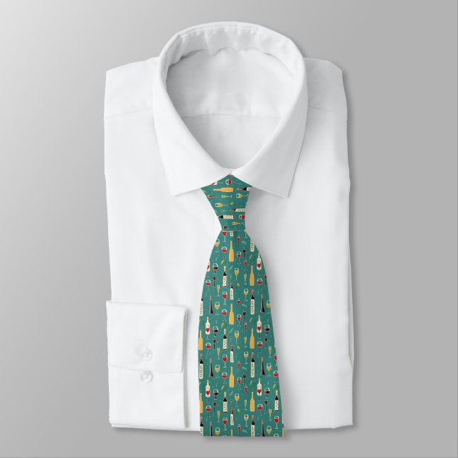 Bottles and Glasses Pattern Neck Tie (Tied)
