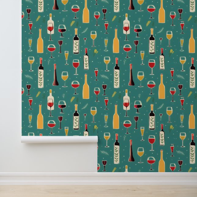 Bottles and Glasses Pattern Wallpaper (Application)