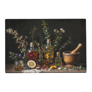 Bottles and Herbs. Botanical Still Life Placemat