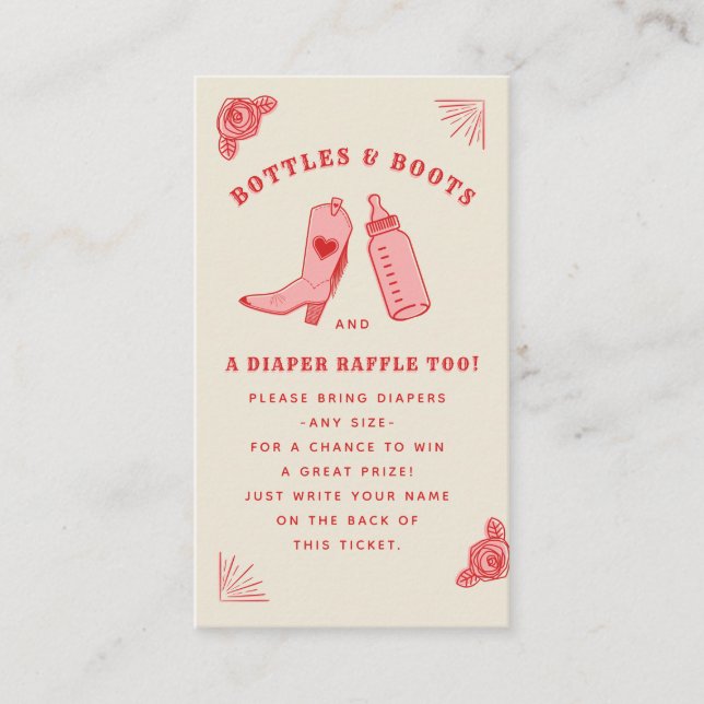 Bottles & Boots Baby Shower Diaper Raffle Ticket Enclosure Card (Front)