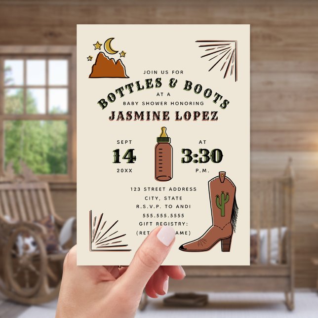 Bottles & Boots Cactus Moon Cowboy Baby Shower Invitation (Creator Uploaded)