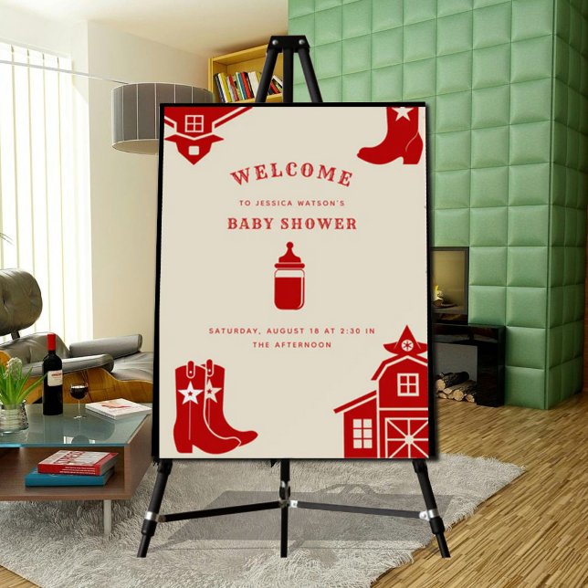 Bottles & Boots Cowboy Retro Red Baby Shower Foam Board (Creator Uploaded)