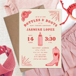 Bottles & Boots Cowgirl Baby Shower Invitation<br><div class="desc">Cowgirl themed baby shower featuring pink and red color scheme with illustrations of rose,  cowboy boots,  and baby bottle.</div>