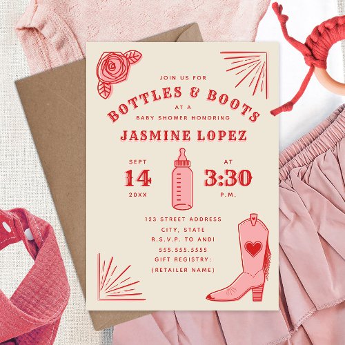 Bottles  Boots Cowgirl Baby Shower Invitation