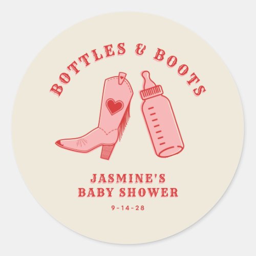 Bottles  Boots Cowgirl Western Pink Baby Shower Classic Round Sticker