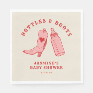 Bottles & Boots Cowgirl Western Pink Baby Shower Napkins