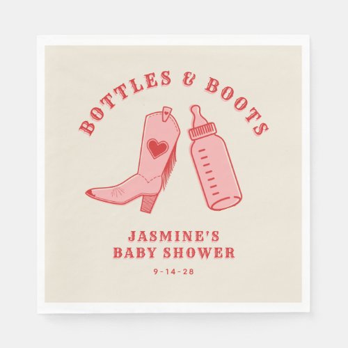 Bottles  Boots Cowgirl Western Pink Baby Shower Napkins