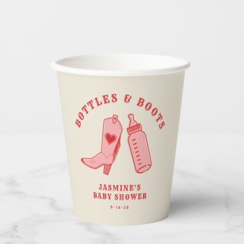 Bottles  Boots Cowgirl Western Pink Baby Shower Paper Cups