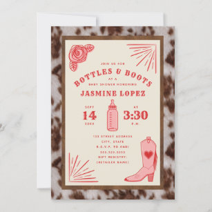Bottles & Boots Cowhide Cowgirl Baby Shower Invitation