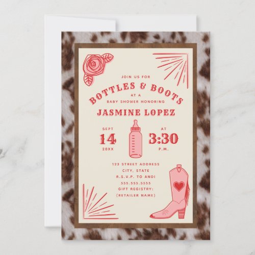 Bottles  Boots Cowhide Cowgirl Baby Shower Invitation