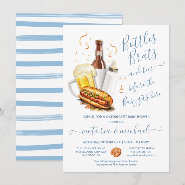 Bottles Brats and Beer Oktoberfest Baby Shower Invitation (Front/Back)