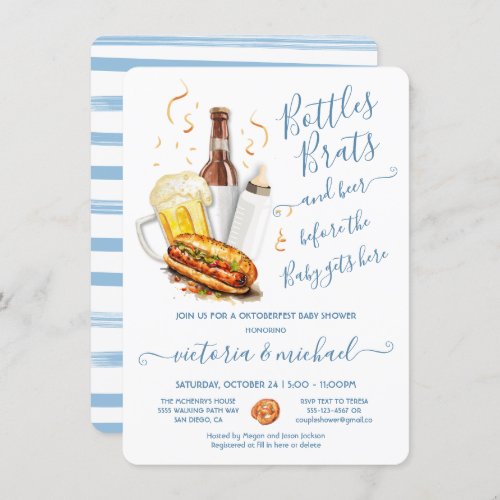 Bottles Brats and Beer Oktoberfest Baby Shower Invitation