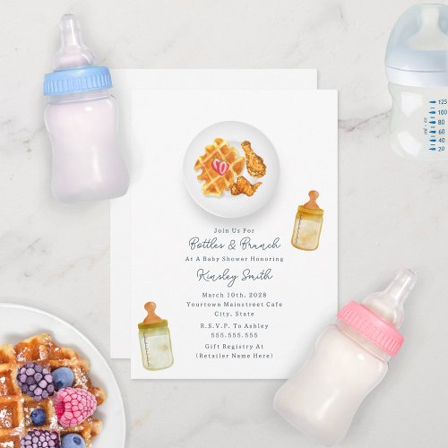 Bottles  Brunch Chicken  Waffle Baby Shower Invitation