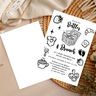 Bottles & Brunch Doodle Black Boy Baby Shower Invitation