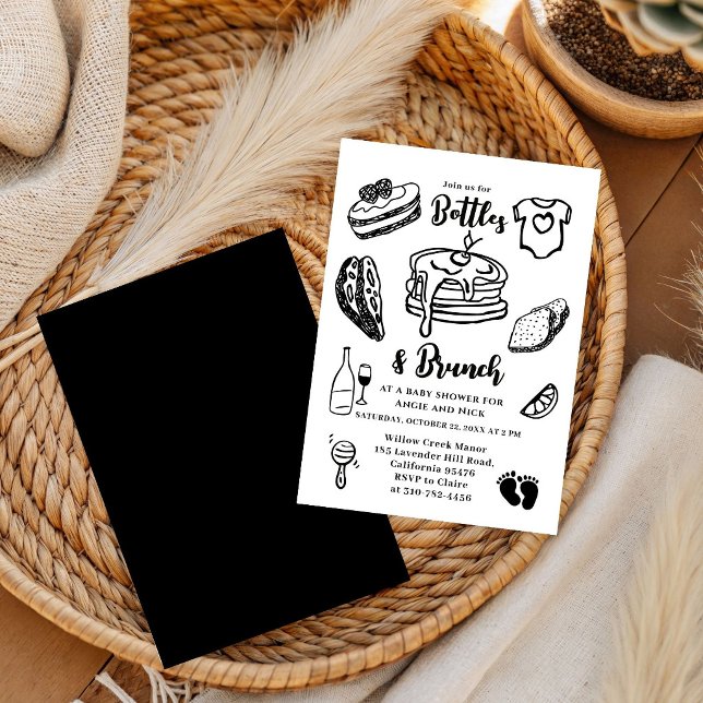 Bottles & Brunch Doodle Black Boy Baby Shower  Invitation (Creator Uploaded)