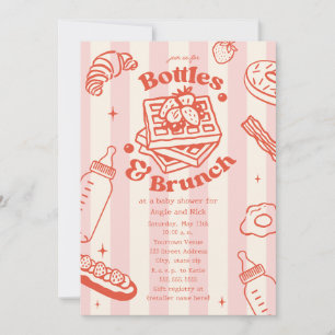 Bottles & Brunch Doodle Pink Girl Baby Shower Invitation