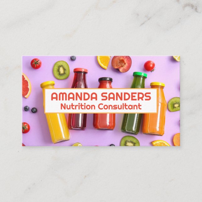 Bottles of Juice | Fruit Background Business Card (Front)