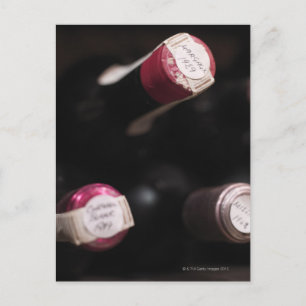 Bottles of wine, close-up, Sweden. Postcard