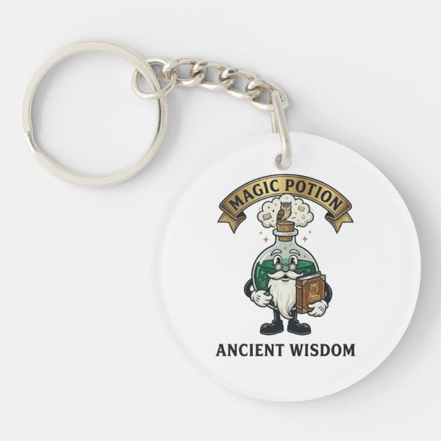 Botto Ancient Wisdom Wizard Magic Potion Owl Retro Keychain (Front)