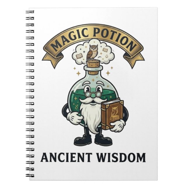 Botto Ancient Wisdom Wizard Magic Potion Owl Retro Notebook (Front)