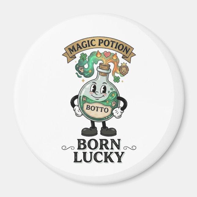 Botto Born Lucky Magic Potion Retro Cartoon Mascot Magnet (Front)