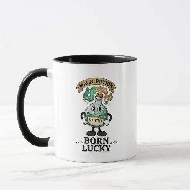 Botto Born Lucky Magic Potion Retro Cartoon Mascot Mug (Left)