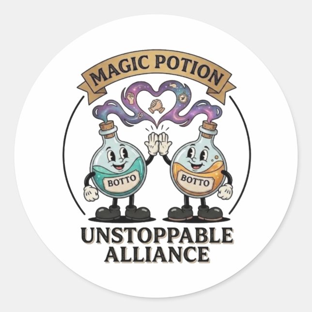 Botto Brand Unstoppable Alliance Retro Magic Potio Classic Round Sticker (Front)