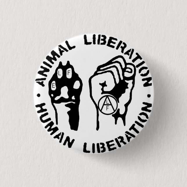 Bottom animal liberation pinback button (Front)