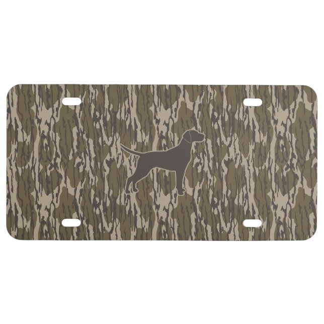 Bottom Lands Camo Hunter Dog Hunting Season License Plate (Front)