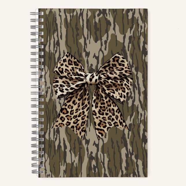 Bottom Lands Camo Leopard Bow Ribbon Hunting Women Notebook (Front)