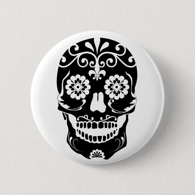 Bottom Sugar Skull Pinback Button (Front)