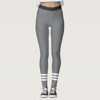 Bottom Three White Stripes on Gray Leggins Leggings