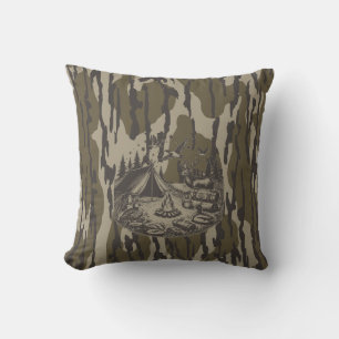 Bottomland Camo Camping Gear Camo Throw Pillow