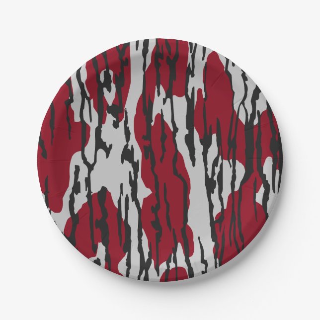 Bottomland Camo red and White pattern boys girls Paper Plates (Front)