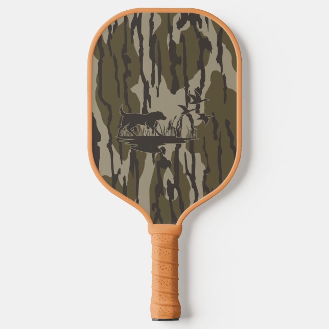 Bottomland Camo Skin Dog and Ducks Pickleball Paddle (Front)