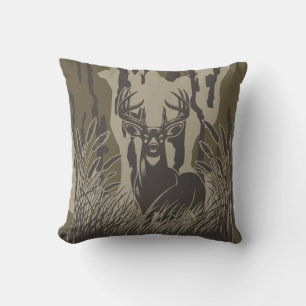 Bottomland camo whitetail deer buck hunting camo throw pillow