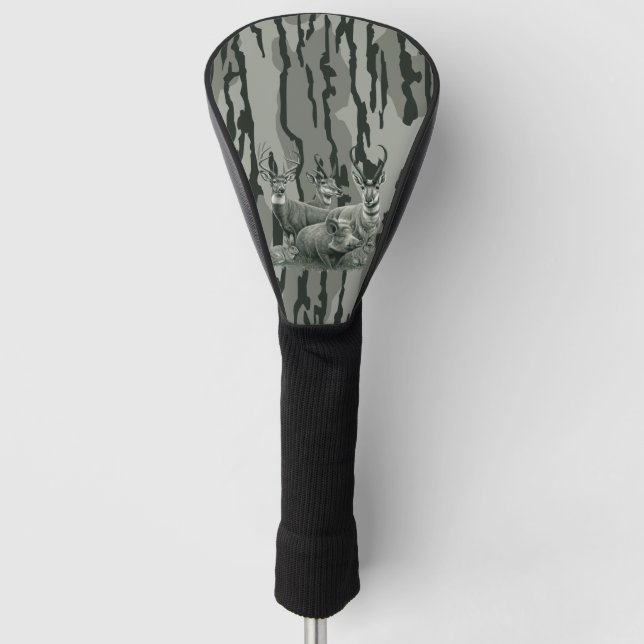 Bottomland Camo Whitetail Deer Mule Deer Pronghorn Golf Head Cover (Front)