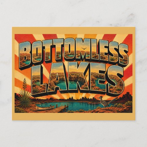 Bottomless Lakes New Mexico Cenotes Red Bluffs Art Postcard