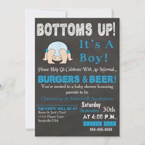 Bottoms Up Baby Shower Invitation Blue