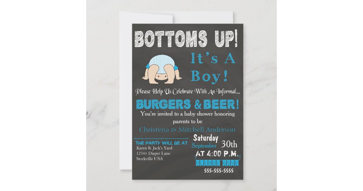 Bottoms Up Baby Shower Invitation (Blue) Zazzle