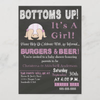 Bottoms Up Baby Shower Invitation (Pink)