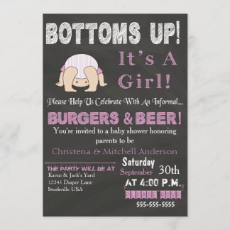 Bottoms Up Baby Shower Invitation (Pink)