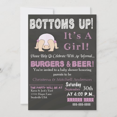 Bottoms Up Baby Shower Invitation Pink