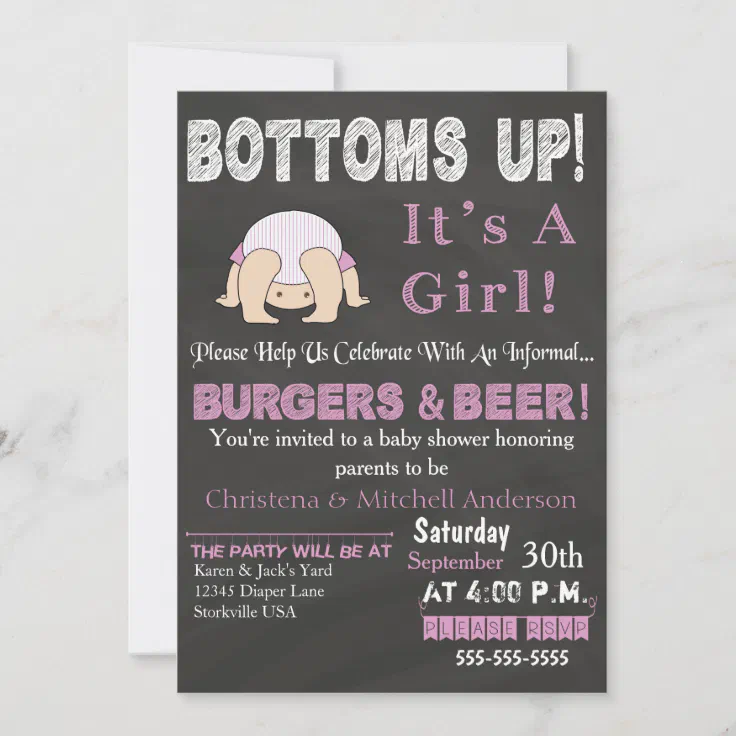 Bottoms Up Baby Shower Invitation (Pink) Zazzle
