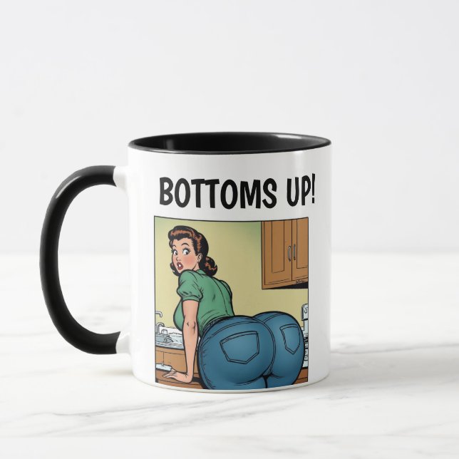 BOTTOMS UP! BIG BUTT GIRL COFFEE MUG (Left)