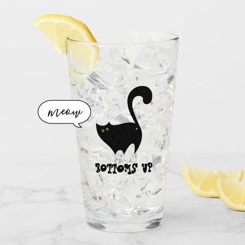Bottoms Up Black Cat Cute Funny Kitty Cartoon Glass