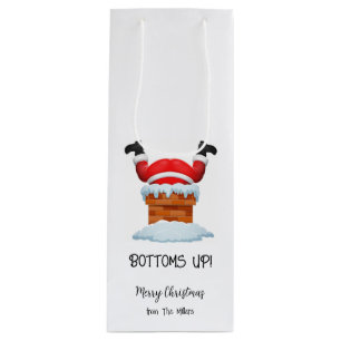 Bottoms Up Christmas Santa Wine  Gift Bag